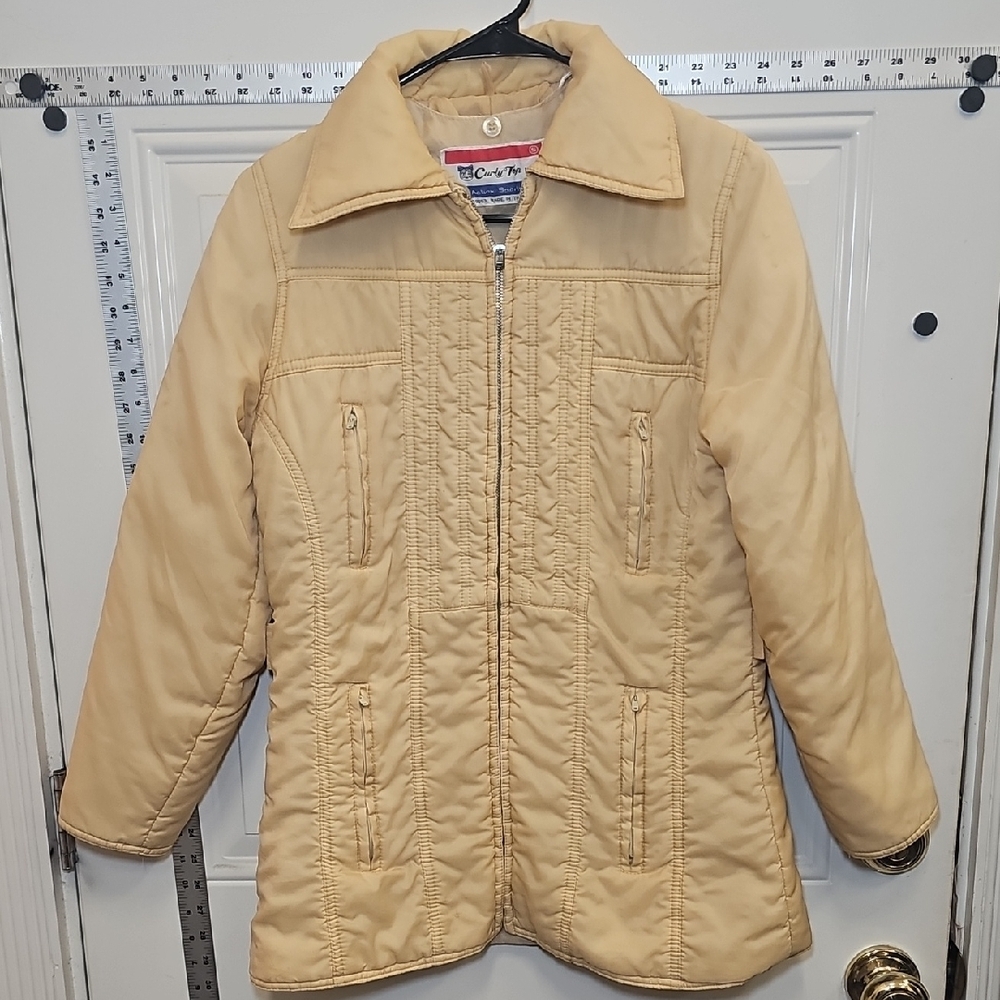 Women's, Vintage, Retro, Classic, Cream, Quilted, Jacket, Winter, Warm, Cozy